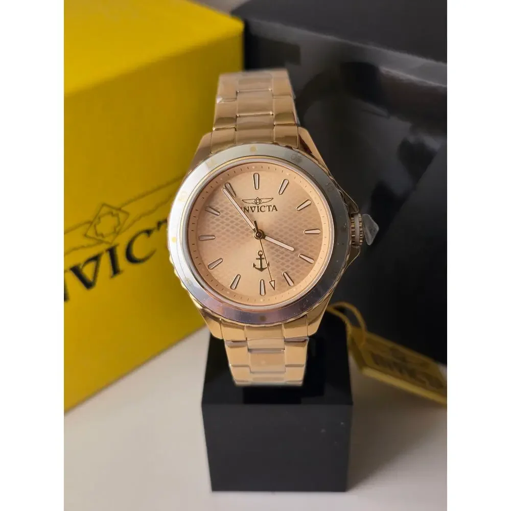 Invicta Ocean Voyage 49976 Women's 38mm Gold Tone Watch NWT Anchor Dial Box